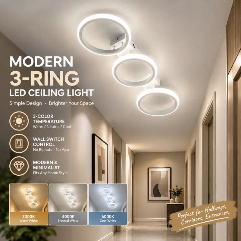 Hzralict LED Ceiling Light Square round Chandelier Energy Efficient Indoor Lamp for Living Room Bedroom Hallway Lighting Fixture