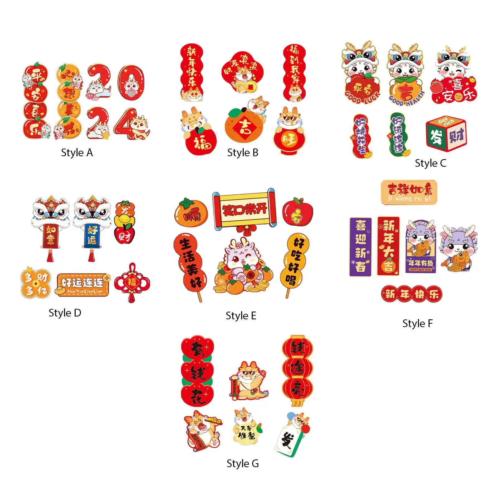 

6x 2024 Chinese New Year Refrigerator Fridge Cartoon Ornament for Festival Party
