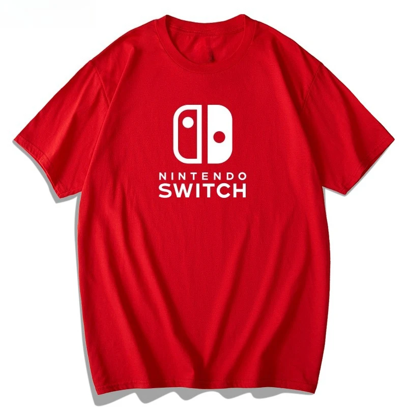 نينتندو سويتش تي شيرت بأكمام قصيرة للرجال والنساء وحدة تحكم لعبة محمولة على الملابس القطن الخالص نصف كم عادية شعبية