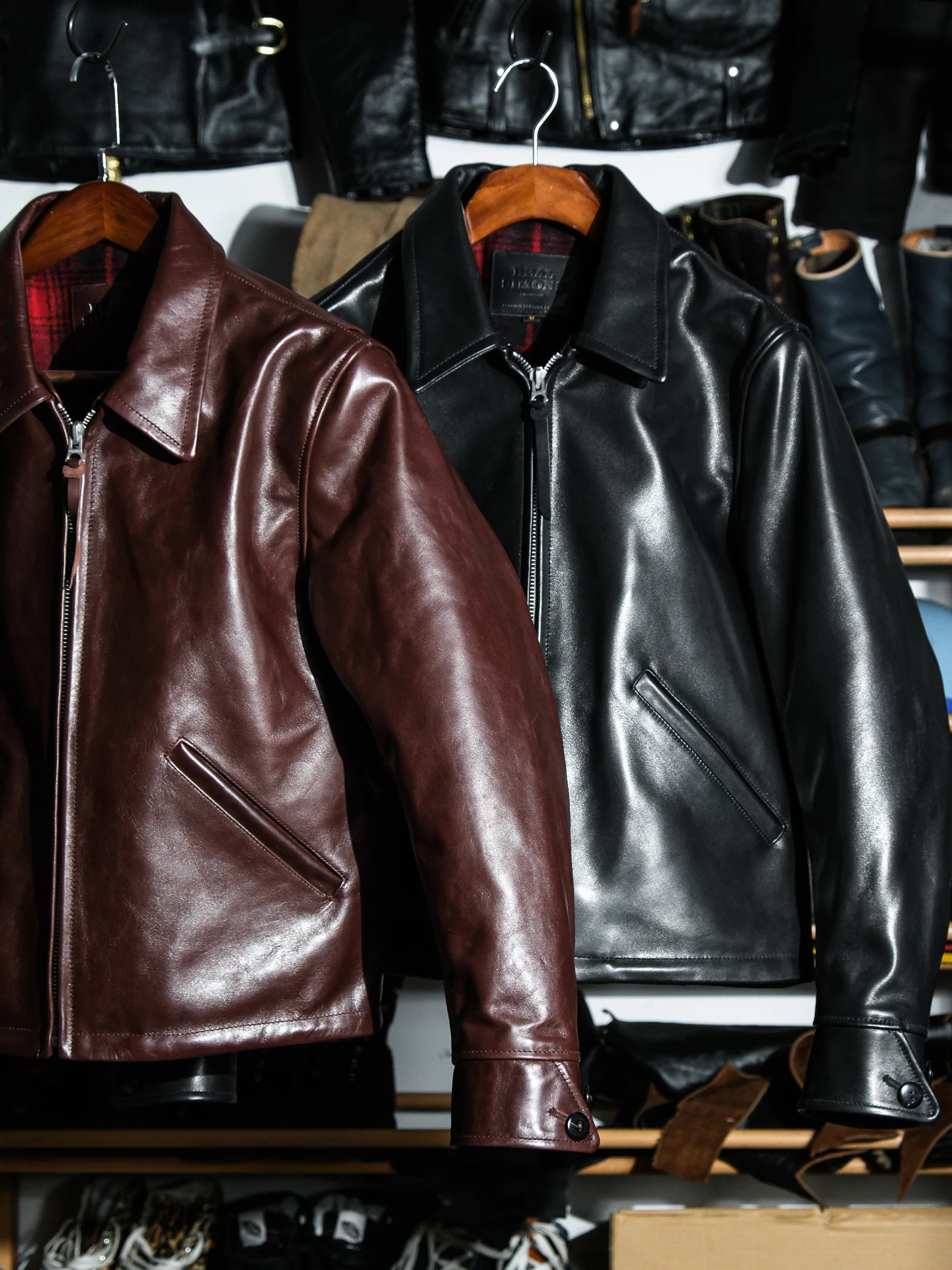 

Real Simons Vintage ort Wide Straight Zipper Collar Leather Jaet 930 Sle Wool Long Sve Men's Coat