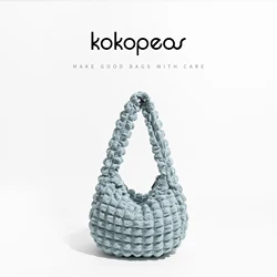 KOKOPEAS Small Quilted Puffy Bubble Women Hobo Bag Korean Trend Pleated Handbag Female Travel Grocery Shoulder Purse