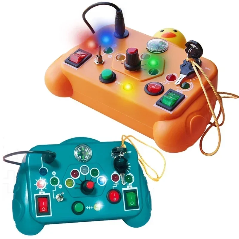 Montessori Busy Board Sensory Children Games Toys Cartoon with LED Light Switch Control Board Travel Activities for 2-4 Years