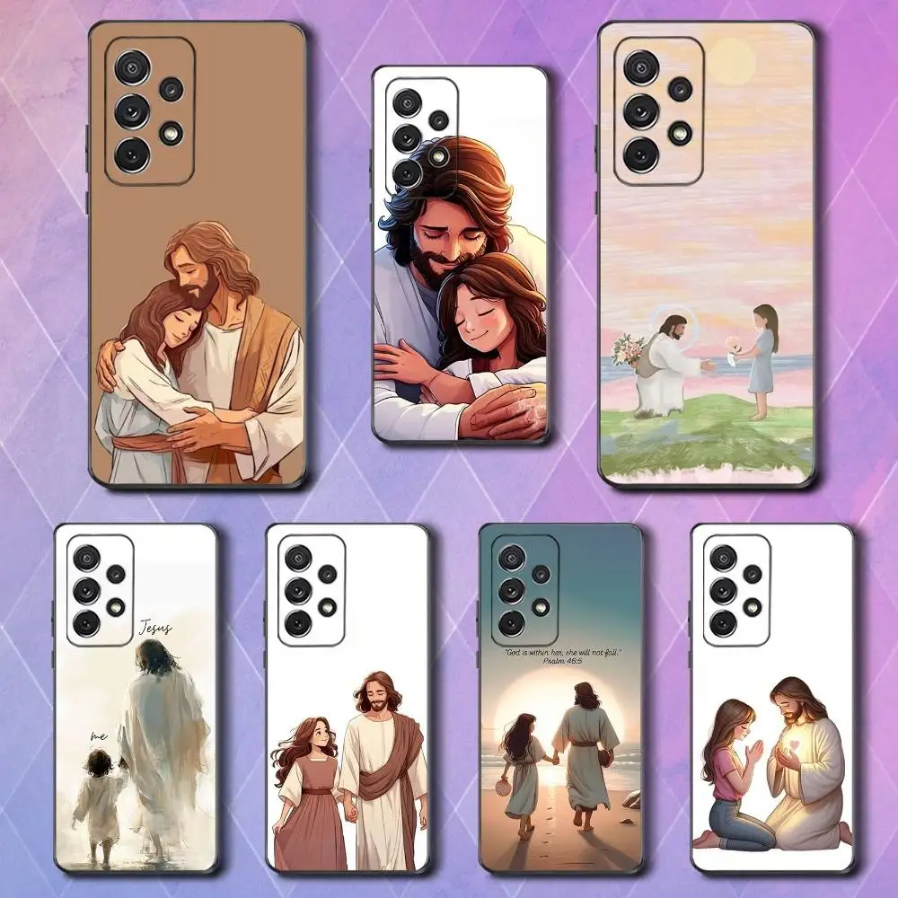 

Cartoon Jesus Girl Phone Case For Samsung S25,S24,S23,S22,S21,S20,S10,Ultra,Plus,Lite,FE,Soft Silicone Black Cover