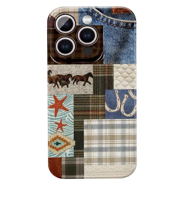 

Denim Patchwork Blue Phone Case for IPHONE 17 Air 16E 15 PROMAX 14 Plus 13 12 MINI 11 PRO 16Plus XR XS MAX Acrylic Phone Cover