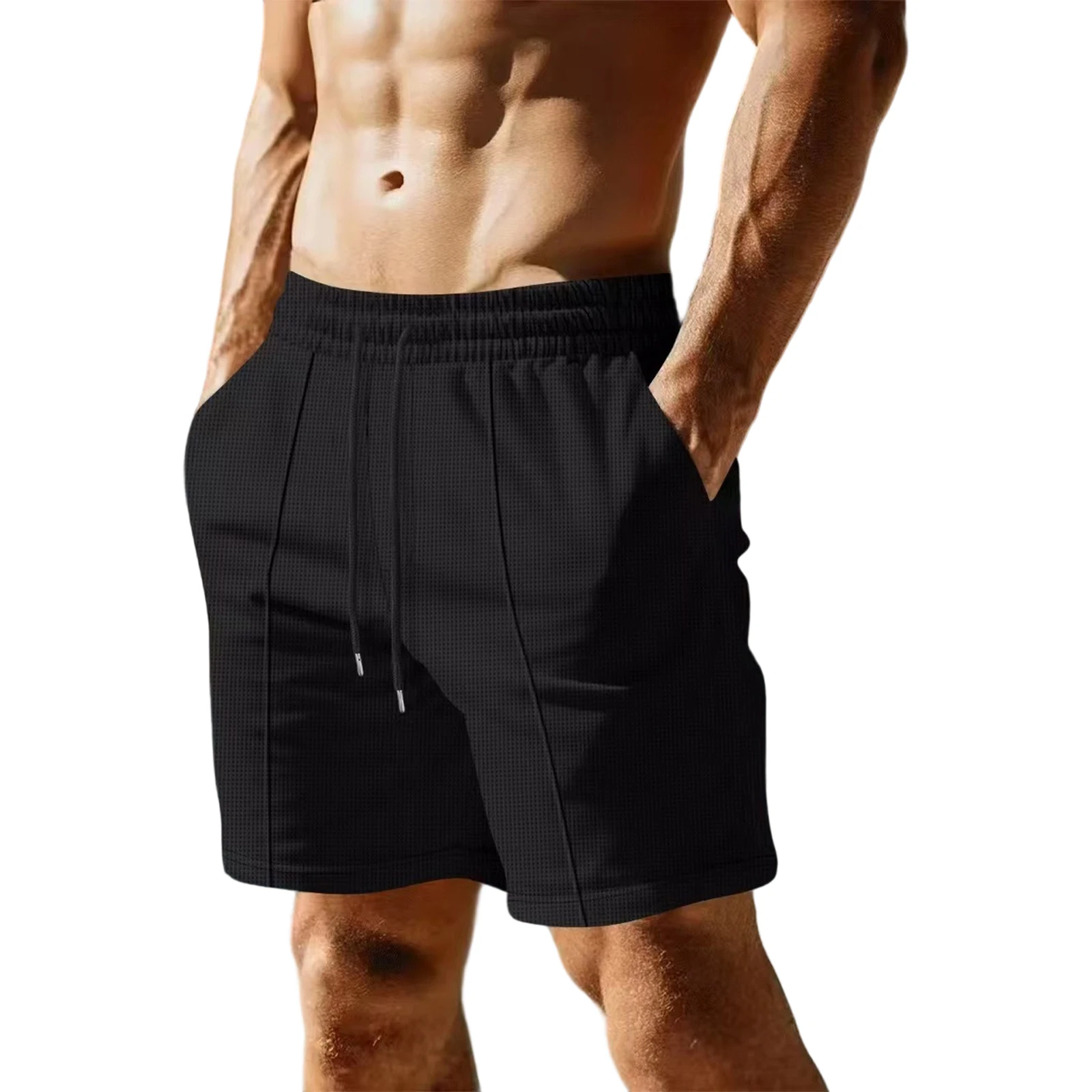 

Men s Summer Loose Beachwear Shorts Drawstring Solid Color Swim Trunks Sports Shorts