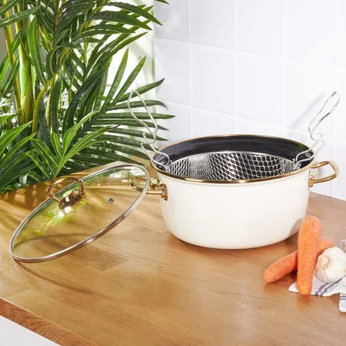 Roe Mutfaksever Retro esmalte 22 cm freír olla crema