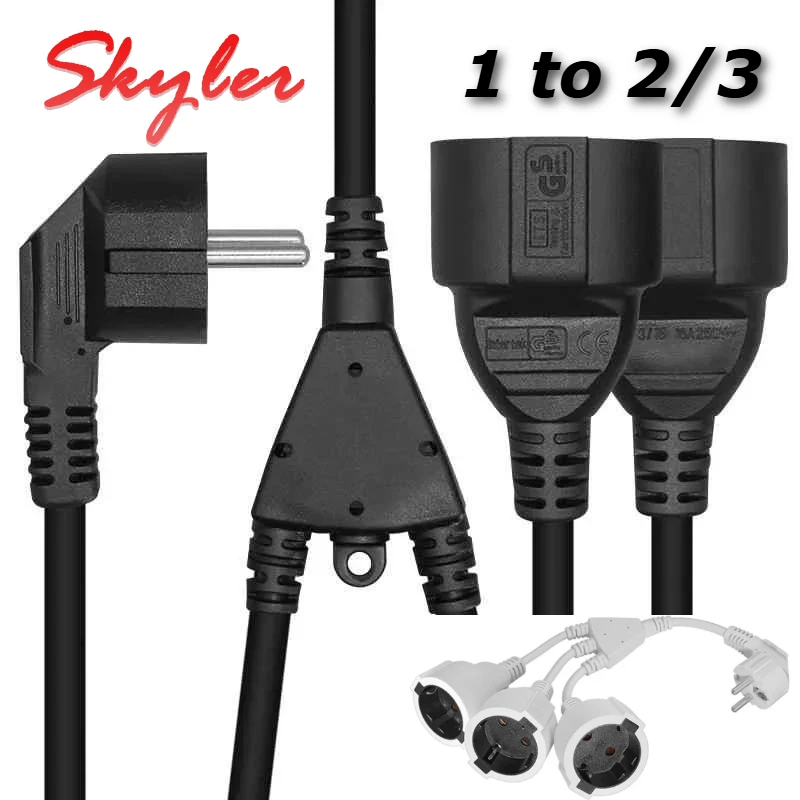 16A 1 to 2/3 EU Plug Power Cord Wire Splitter European Standard Y-type Extension Cable Round Foot Male to Female Connection Line