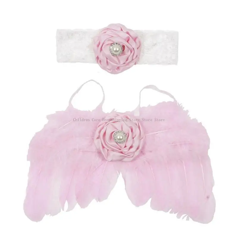 

2 шт., костюм ангела для фотосессии с крыльями и жемчугом, повязка на голову с цветком, реквизит для фотосессии, костюм для для