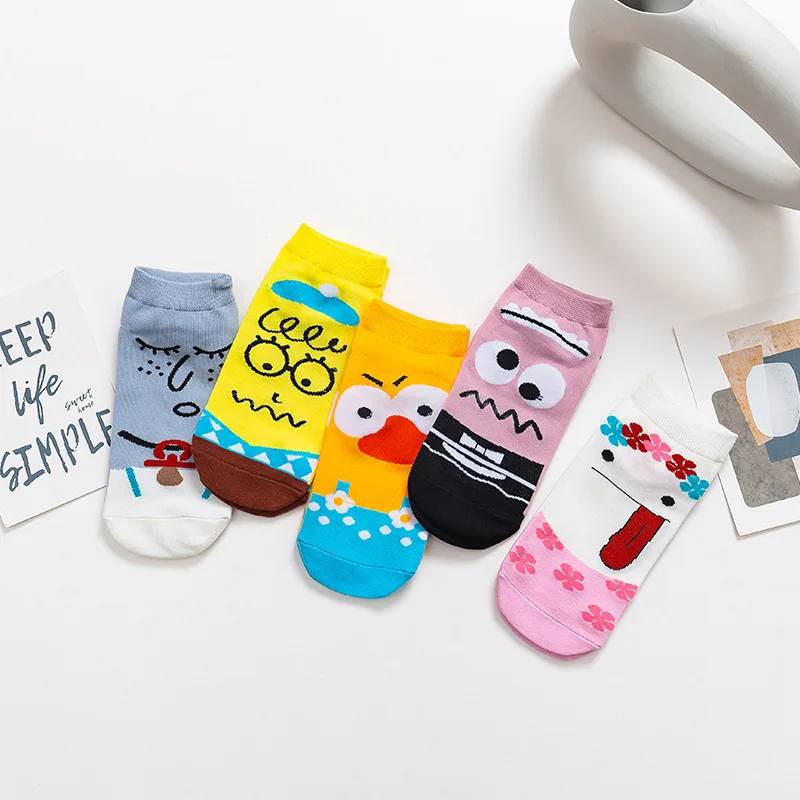 10 Pieces=5 Pairs Kawaii Cartoon Women Socks Ins Cute Animal Pattern Socks Slippers Happy Funny Girl Cotton Socks Dropshipping