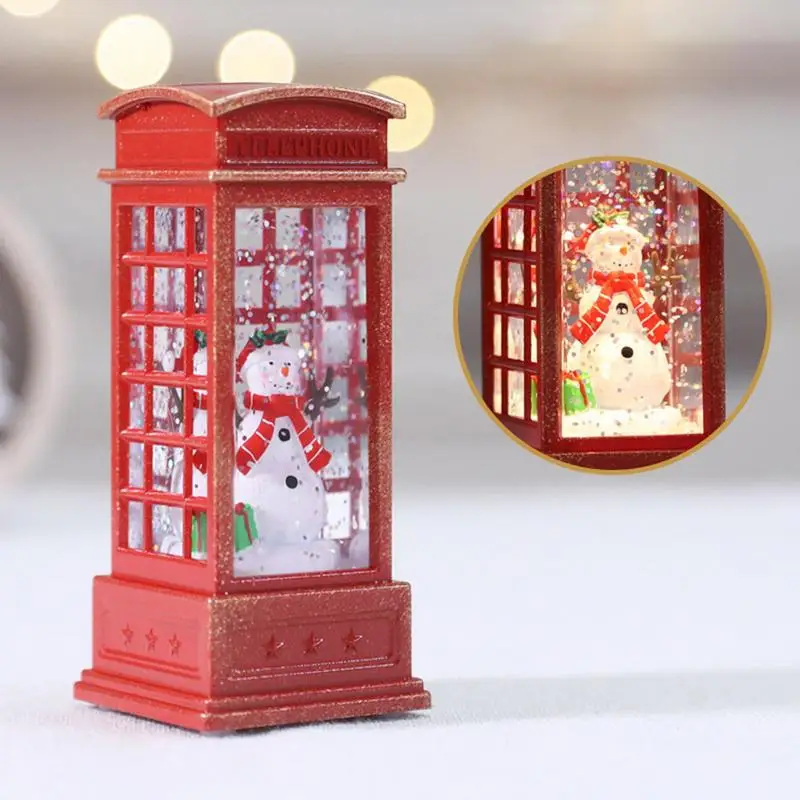 Christmas Lantern Telephone Booth Snowman Small Oil Lamp Decorative Lighted Water Lantern For Christmas Festival New Year