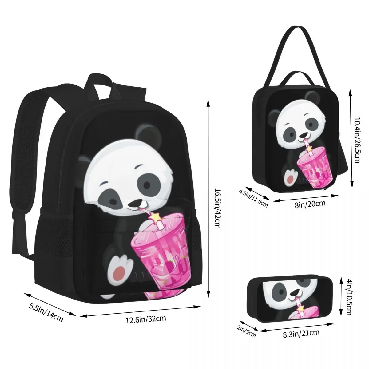 Panda Lover Backpacks Boys Girls Bookbag Students School Bags Cartoon Kids Rucksack Lunch Bag Pen Bag Three-Piece Set