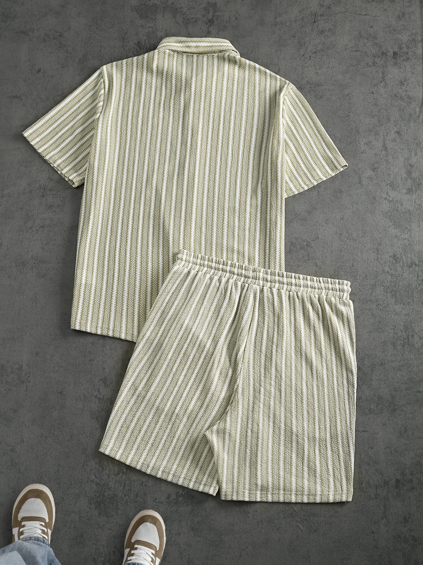 Men's 2 Piece Set Summer Outfits Man Clothes Striped Short Sleeve Shirt And Shorts Matching Casual Outfit Set - view 3