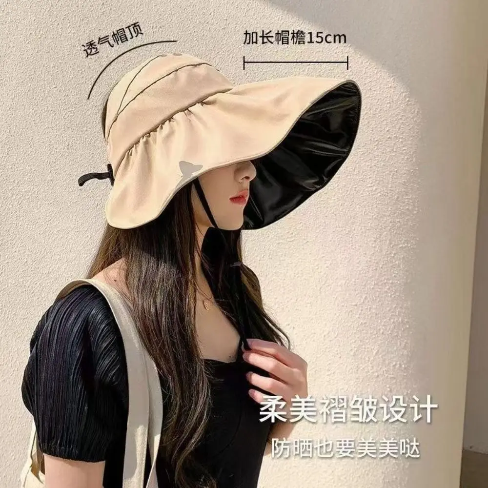Moda proteção uv grande viseira chapéu de sol vazio superior aba larga verão boné de sol estilo coreano dobrável protetor solar balde chapéu ao ar livre