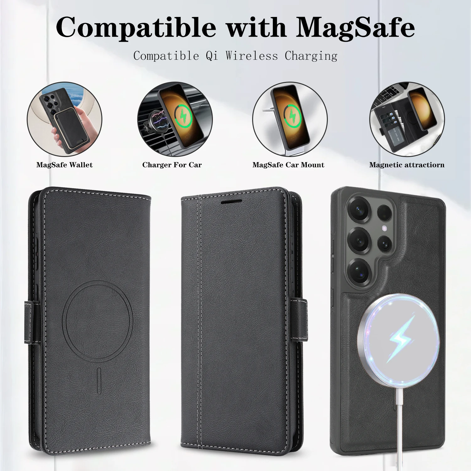 2-in-1 afneembare lederen portemonnee-hoes voor Samsung Galaxy S22 S23 S24 Plus S25 Ultra magnetische luxe zakelijke beschermhoes