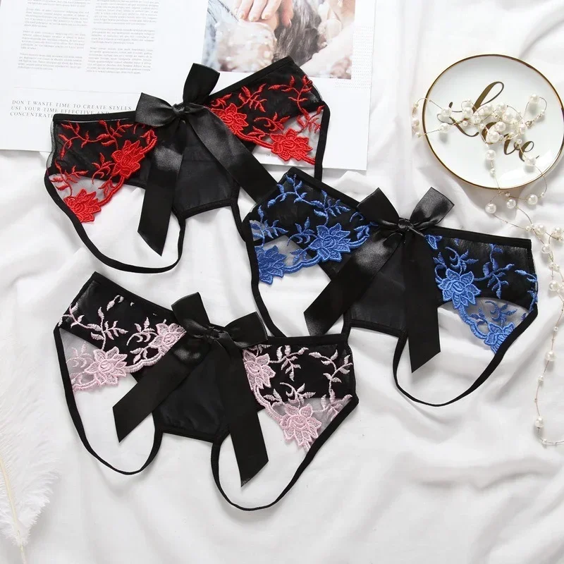 Sexy Bow Floral Transparent Women Thongs G-string Lingerie Lace Panties Low-Waist brief Femme Girls Briefs Mesh Pantys