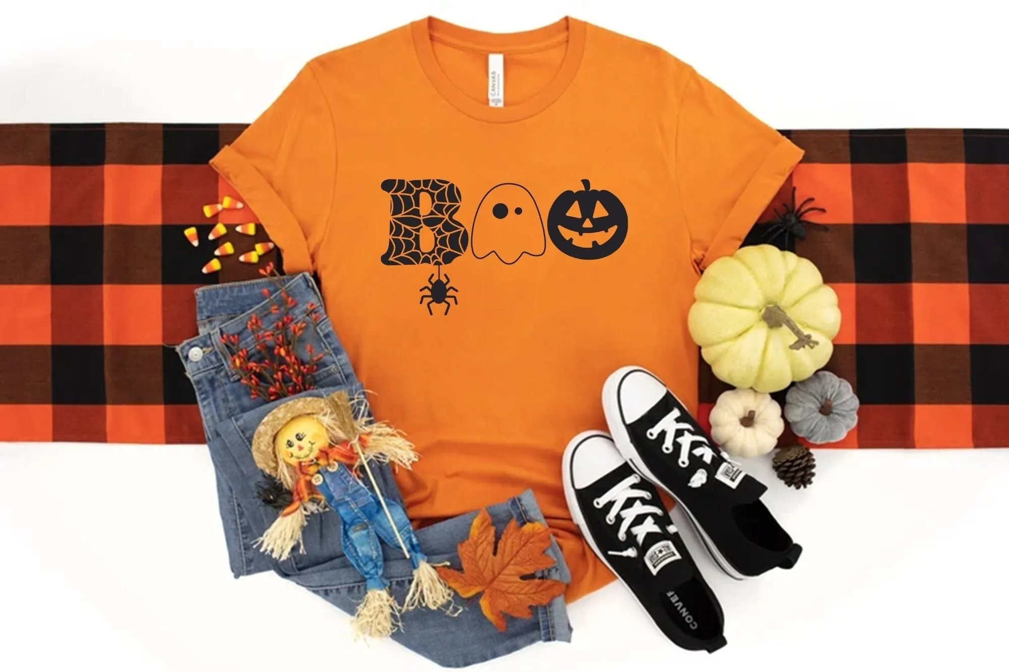 Halloween T Shirt Boo Pumpkin Spider and Web GhosT Trick or TreaT Kids