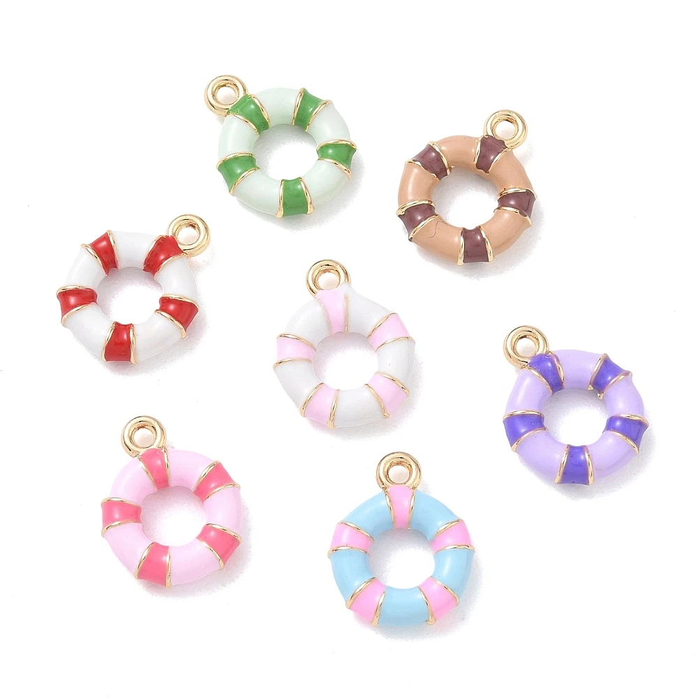 

12pcs Golden Enamel Lifebuoy Charms Mixed Color Swim Ring Round for Bracelet Decor Earring Necklace Jewelry Making Supplies