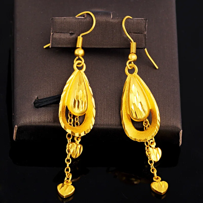 Women's 24K Gold AU999 Vintage Heart Earrings with Filigree | Ancient-carved with petal edges, elegant for nostalgic outings