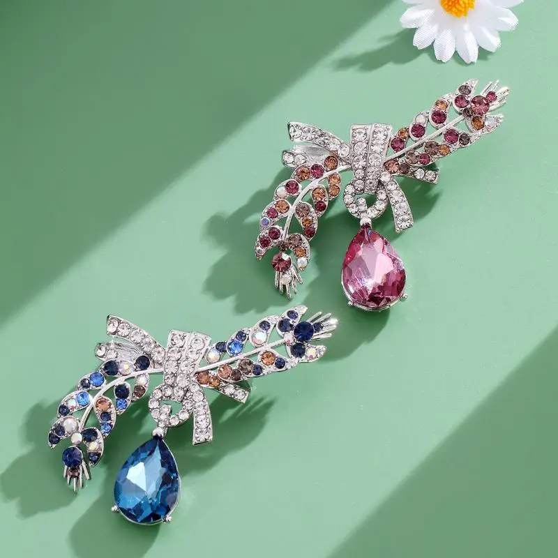 ●Crystal Waterdrop Wheat Brooches For Women Beautiful Flowers Plants Party Office Brooch Clothes Backpack Pins Gifts view 2