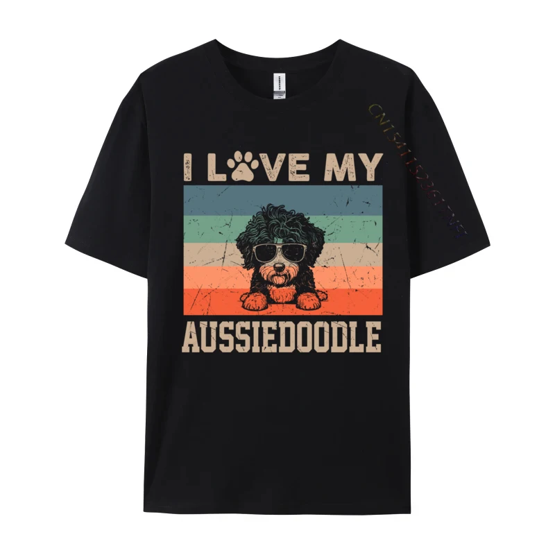 I Love My Aussiedoodle Cool Dog Vintage Retro Dog Christmas T-Shirts Oversized Short Sleeve Geek T Shirts All Cotton