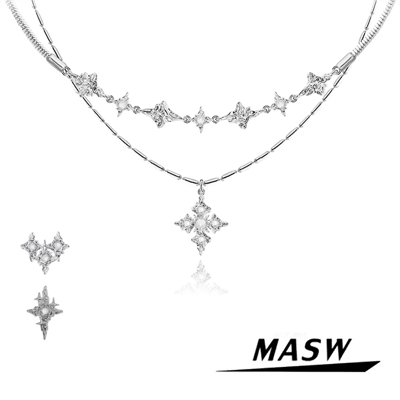 Masw original design luxus schmuck zwei schicht ige hochwertige messing dicke versilberte anhänger kette halskette für frauen 2023 neu