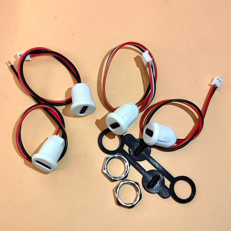1PC 2Pin - 5Pin USB-C Connector Type-C Waterproof with PH 2.0 Nut Locking Panel Mounting TPC Waterproof Fast Charging Jack Por