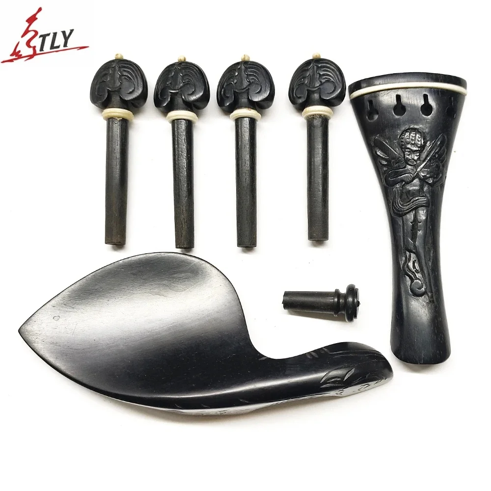 1Set Natural Ebony Wood Accessories Parts Fittings Exquisite Carved Acoustic Violin Tuning Pegs Set for 4/4 Violin Accessories