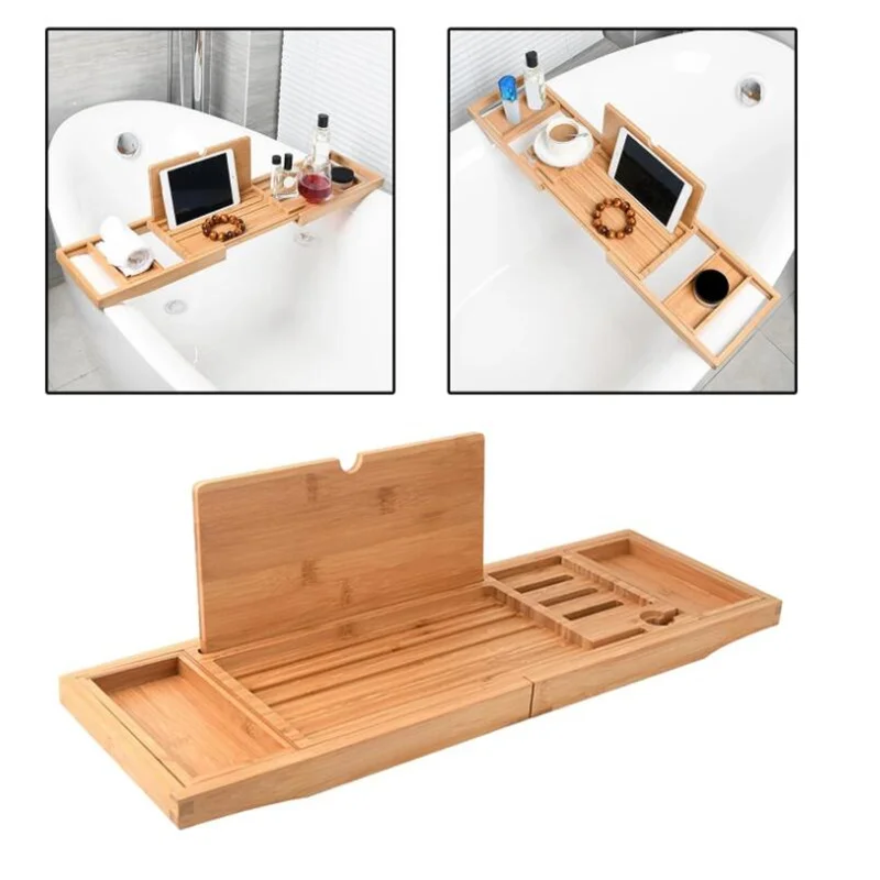 Expandable Luxury Wooden Bathtub Caddy Tray Bathtub Accessories Home Soap Dish Non Slip Tablet Holder Storage Holder