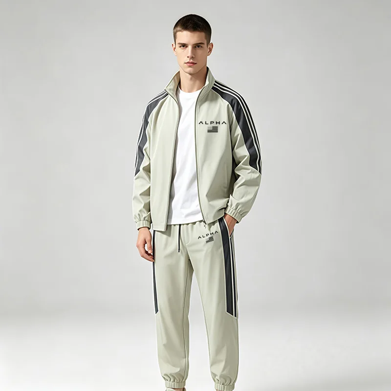 Men's 2pc Tracksuit Set Full Zip Stand Collar Jacket Color Block Jogger Pants Casual Sportswear Gym Running Workout Wear