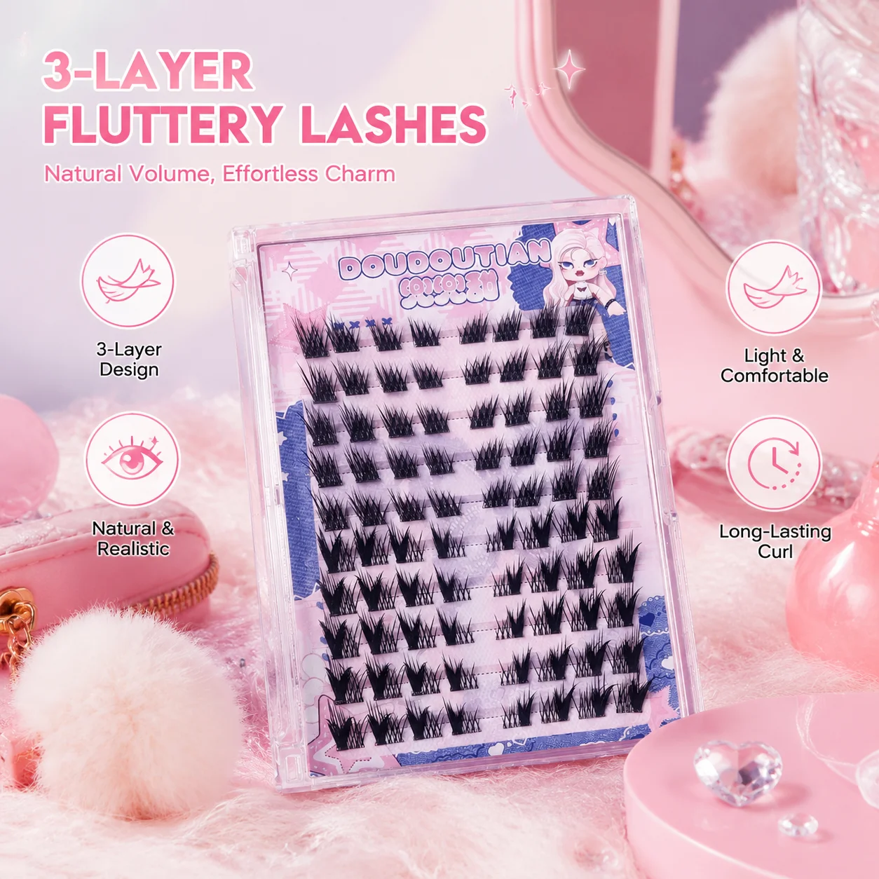 Cross V-shaped Thick Lash Clusters 3 Layers Curling Comic Feeling False Eyelashes Women Girls Daily Makeup Eyelash Extensions