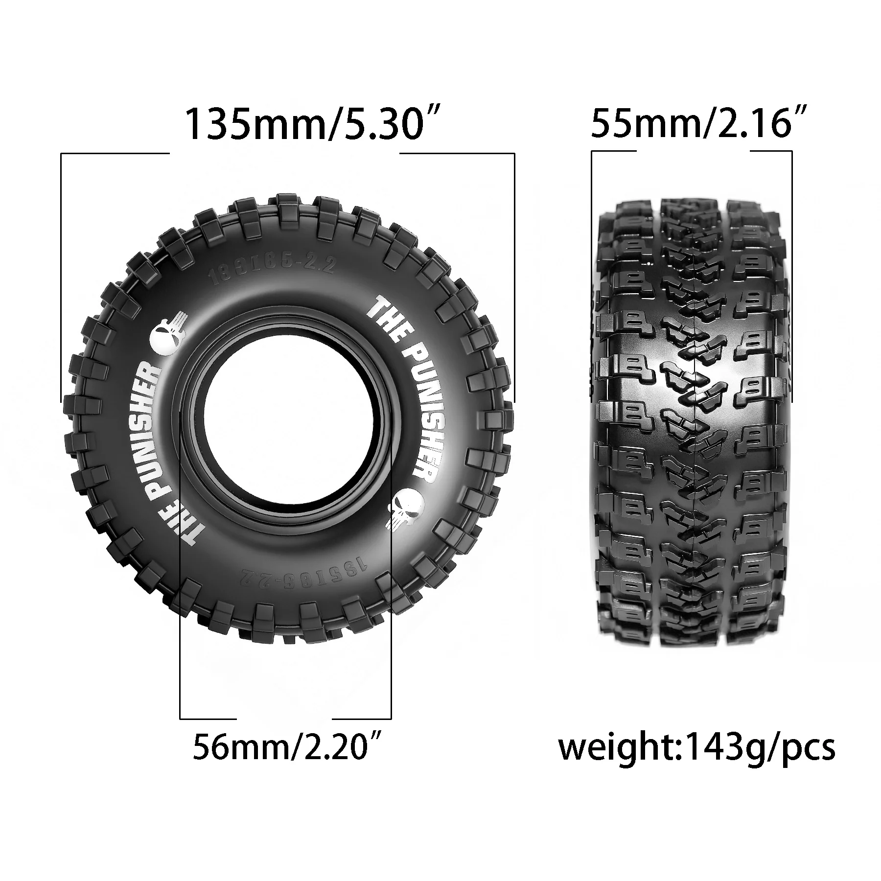 2.2 RC Crawler Tires OD 5.3'' For 1:10 1:8 Mud Crawler Turck Car Traxxas TRX4 Axial SCX10 RC4WD RBX10 MJX H8H MK07 4PCS