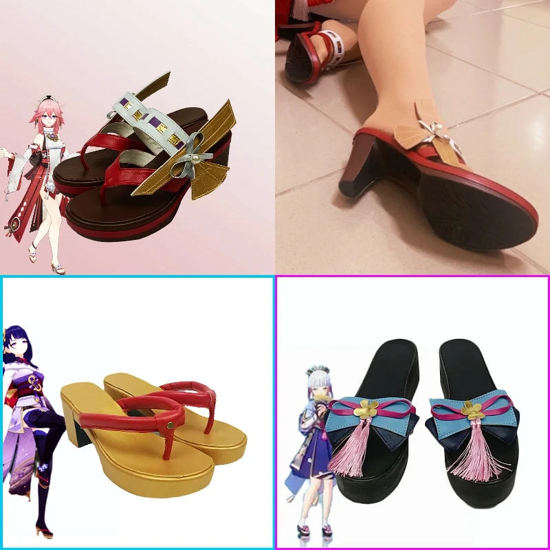 Game Impact Yae Miko Cosplay Women Slippers Outdoor Light Weight Cool Shoes Ladies Thick High Heel Flip-flop Non-slip Sandals