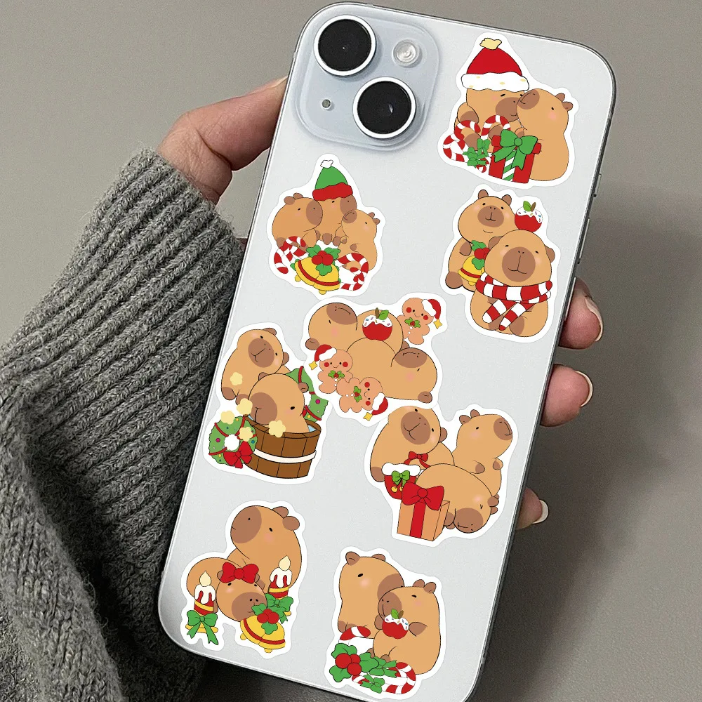 10/50PCS Kerst Capybara Graffiti Stickers Leuke Dieren Cartoon Decal DIY Laptop Telefoon Gitaar Koelkast Cup Skateboard Kid speelgoed