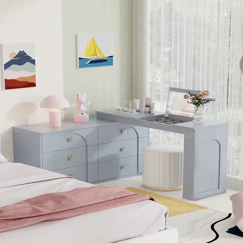 

Organizer Drawers Vanity Table Storage Mirror Blue Corner Makeup Bedroom Vanity Girl Cabinet Luxury Penteadeira Furniture