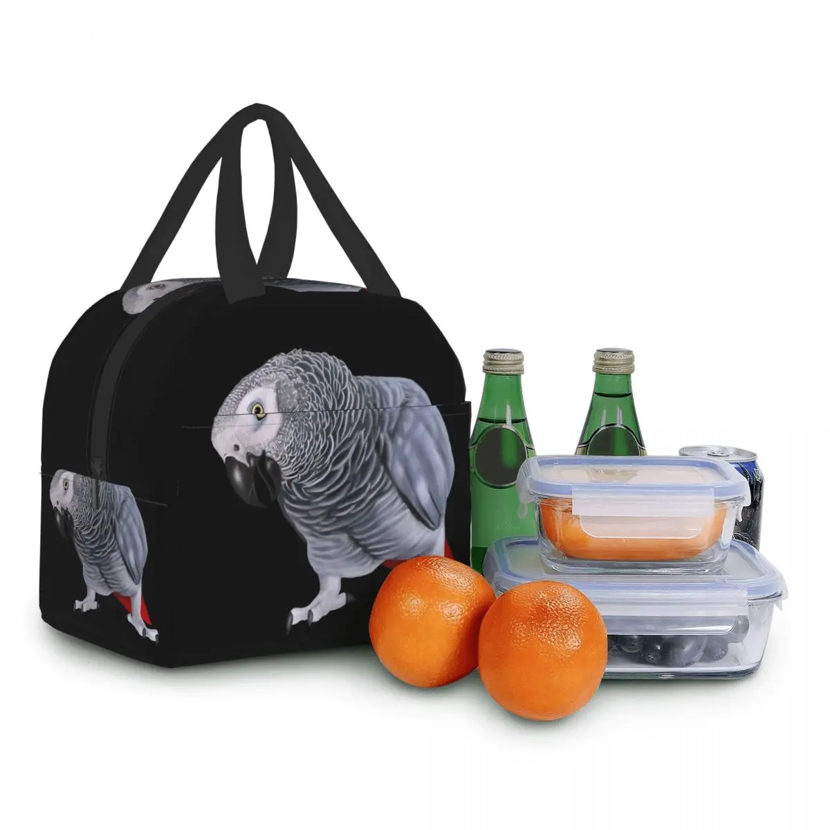 African Grey Parrot Insulated Lunch Bag for Work School Psittacine Bird Portable Cooler Thermal Lunch Box Women Kids Food Bags