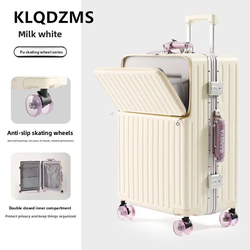 KLQDZMS Travel Luggage Front Opening Laptop Trolley Case Aluminum Frame Boarding Case 20