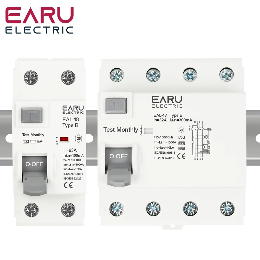 Imagem -06 - Veículo Elétrico ev Pilha de Carregamento Disjuntor Atual Residual dc Rccb Rcd tipo b 6ka Din Rail Vazamento de Terra 2p 4p 10 30 100 300ma