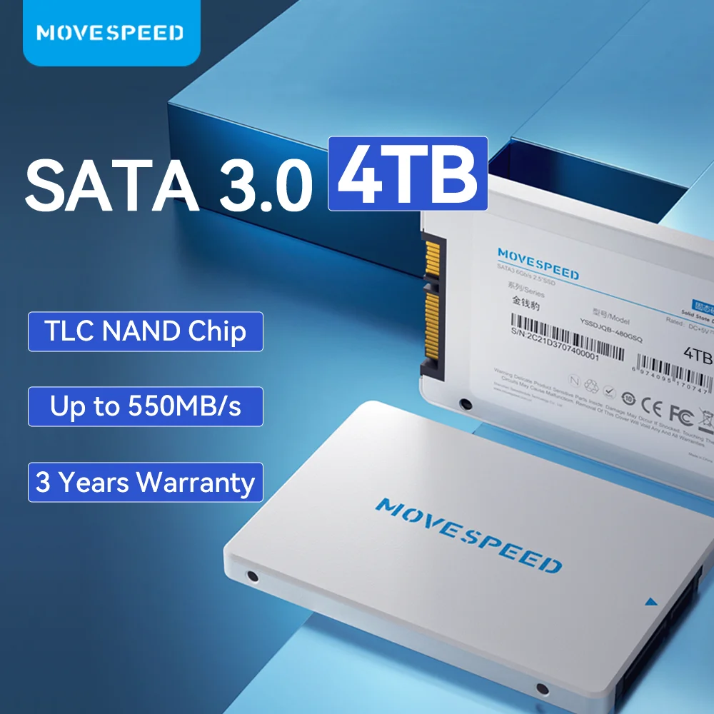 MOVESPEED SATA3.0 SSD 512GB 1TB QLC Chip Internal Solid State Drive 256GB 2TB 4TB SSD SATA III Drive for NotebooK Desktop Laptop