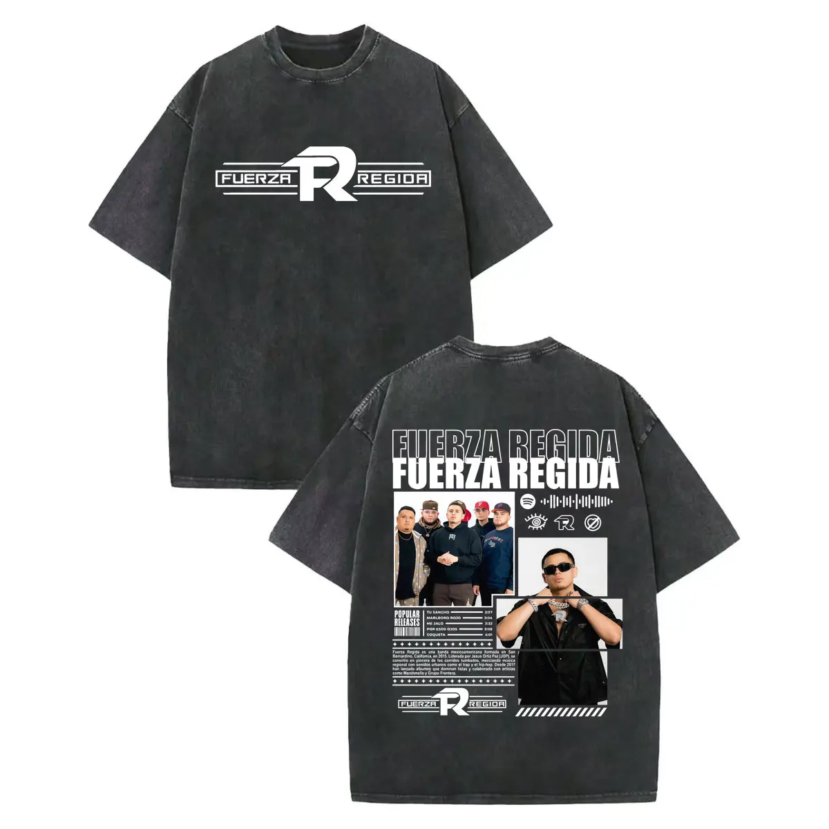 

Vintage Washed Fuerza Regida Double Sided Print T-shirt Fashion Hip Hop Short Sleeve T Shirts Men Women Casual Cotton T-shirts