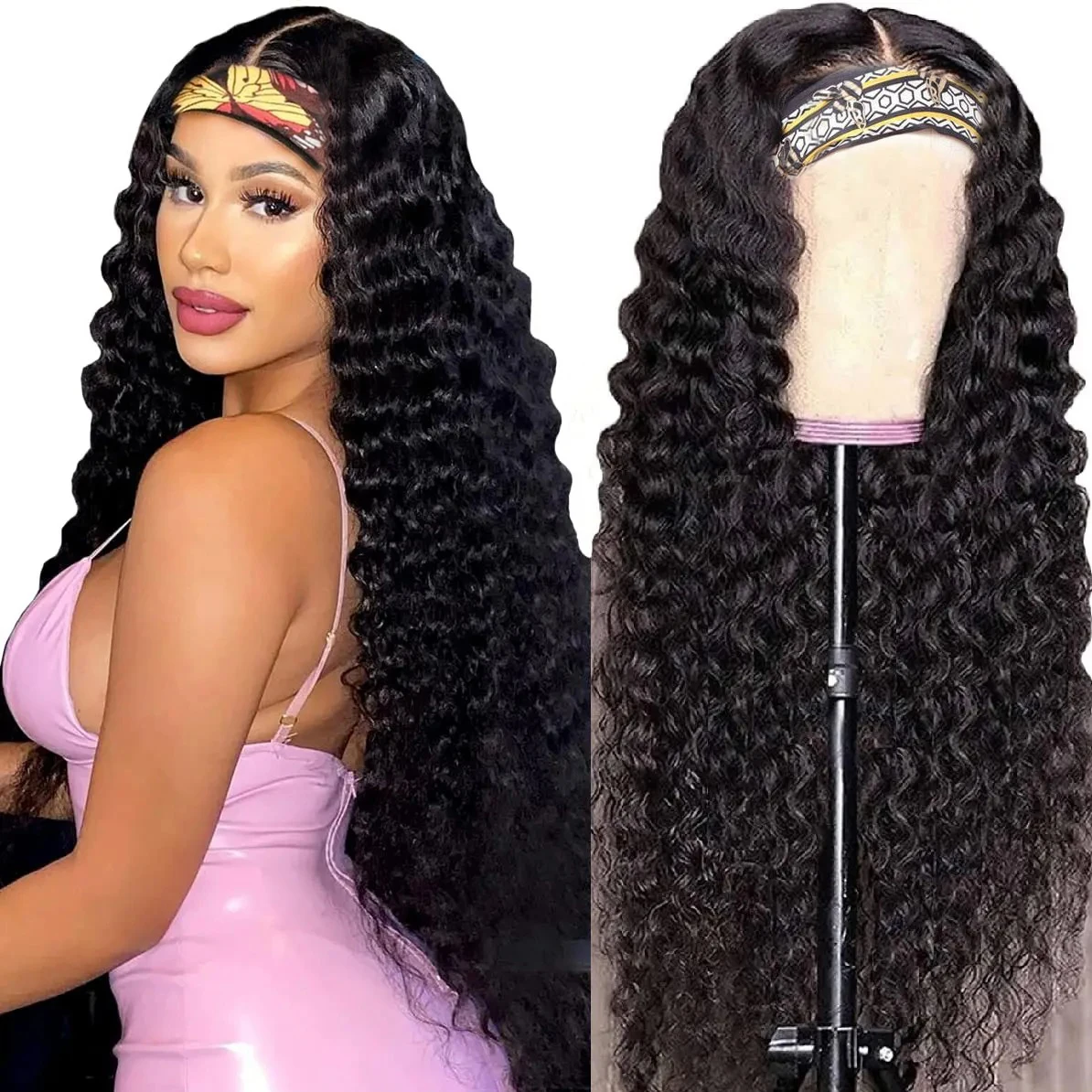 

Hootu Deep Wave Human Hair Wig Headband 180% Density 18-26 Inch Wigs Human Hair Pre Plucked Easy To Wear Remy Vietnamese Hair