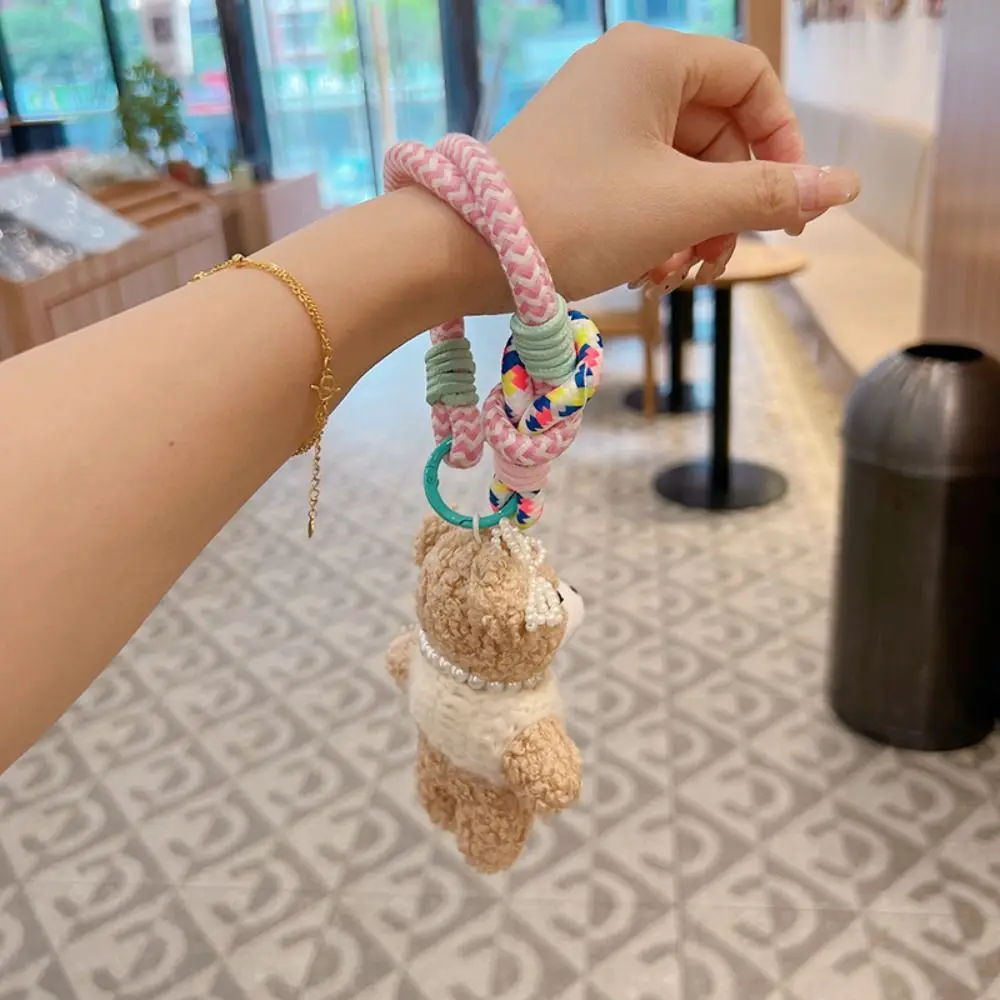 

Friendship Cartoon Bear Keychain Bow Pearl Kawaii Furry Bear Pendant Ornaments Funny Bag Hanging Charms Bag Key Decor
