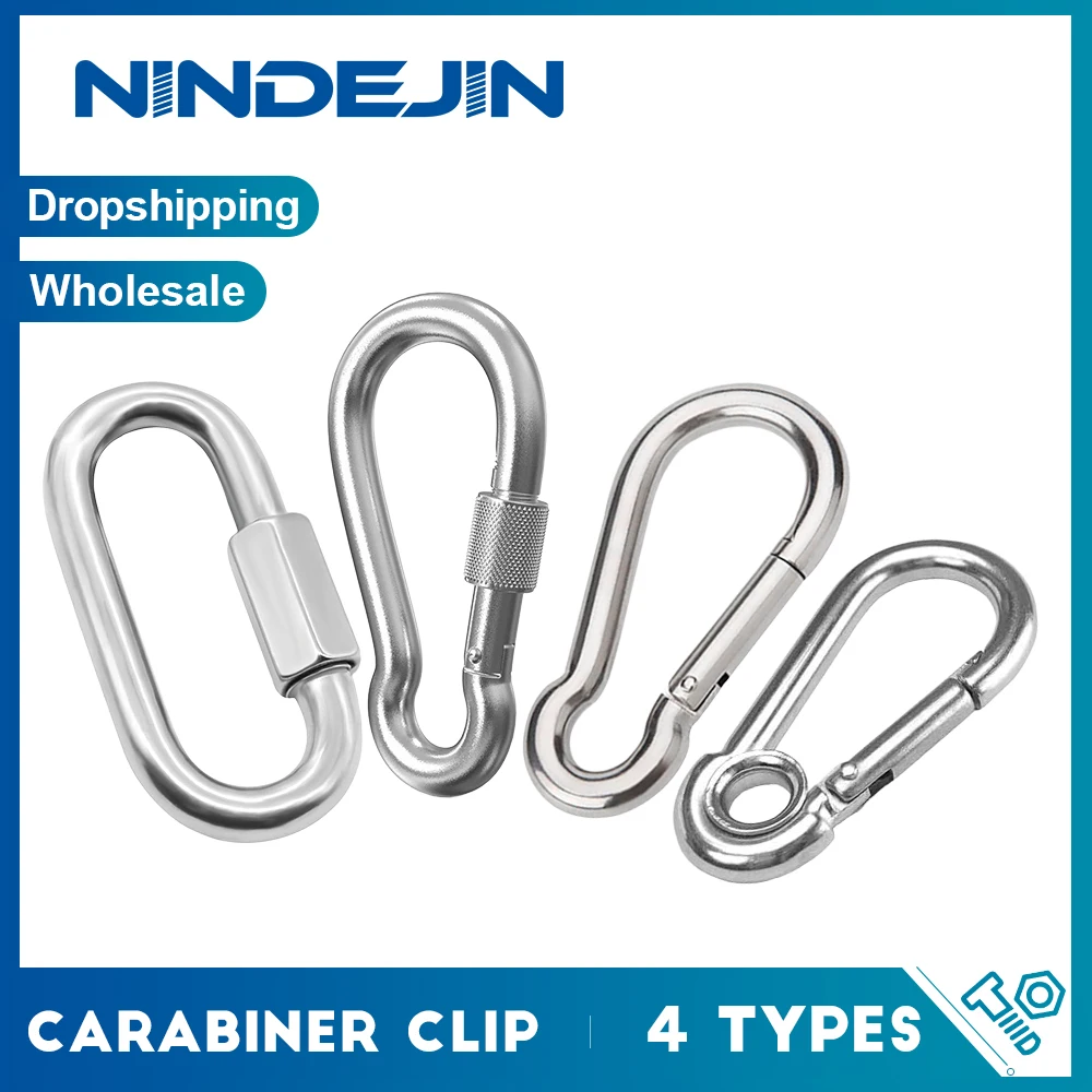 1Piece Heavy Duty Stainless Steel Carabiner Clip M3-M14 Spring Snap Hook for Gym Camping Hiking Quick Link Metal Clips for Rope