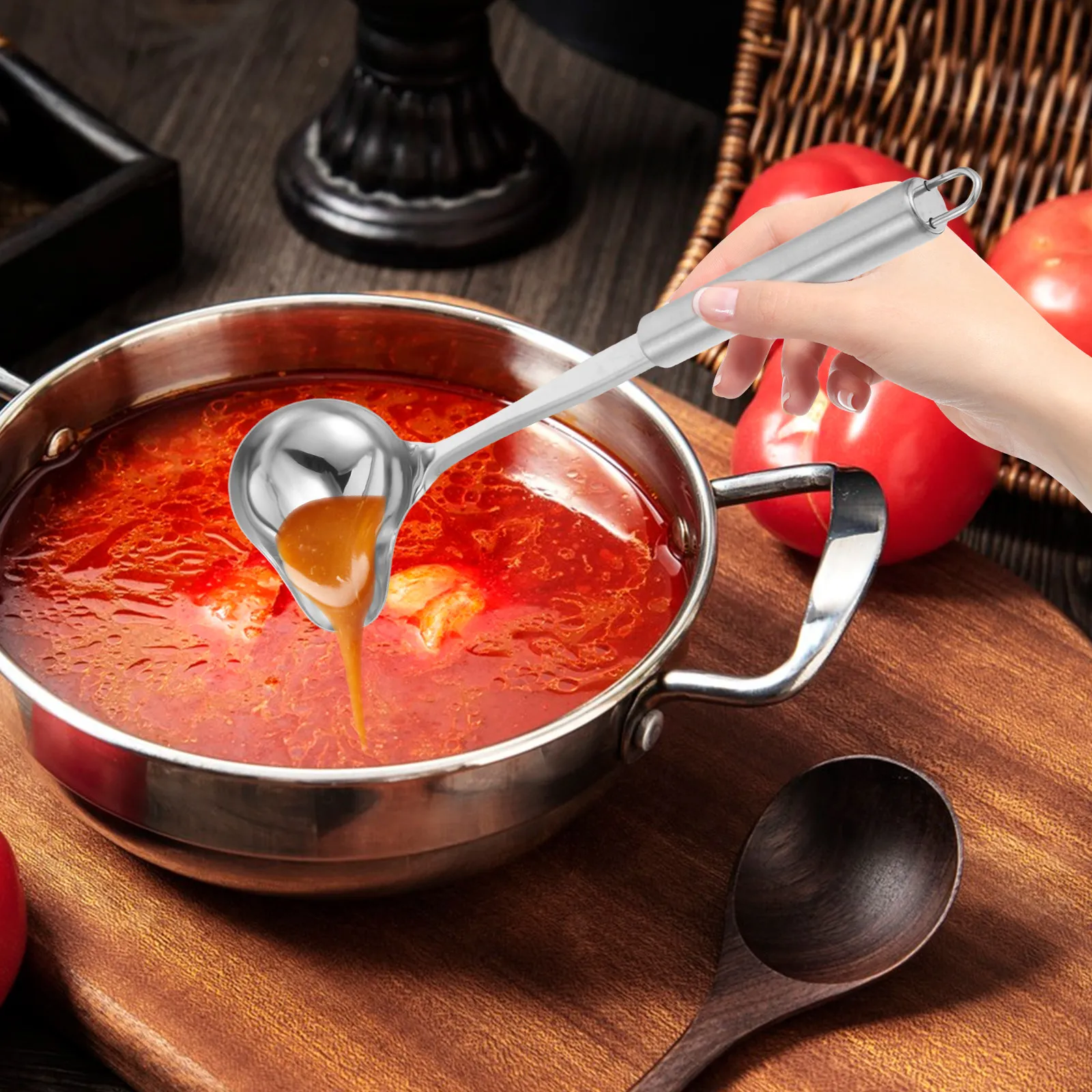 2 Cucharas de Acero Inoxidable Tipo Pico de Pato con Mango Largo, Cucharón para Sopa, Cuchara para Salsa, Cuchara para Aceite, Utensilio de Cocina, Cuchara para Salsa, Gadget de Cocina