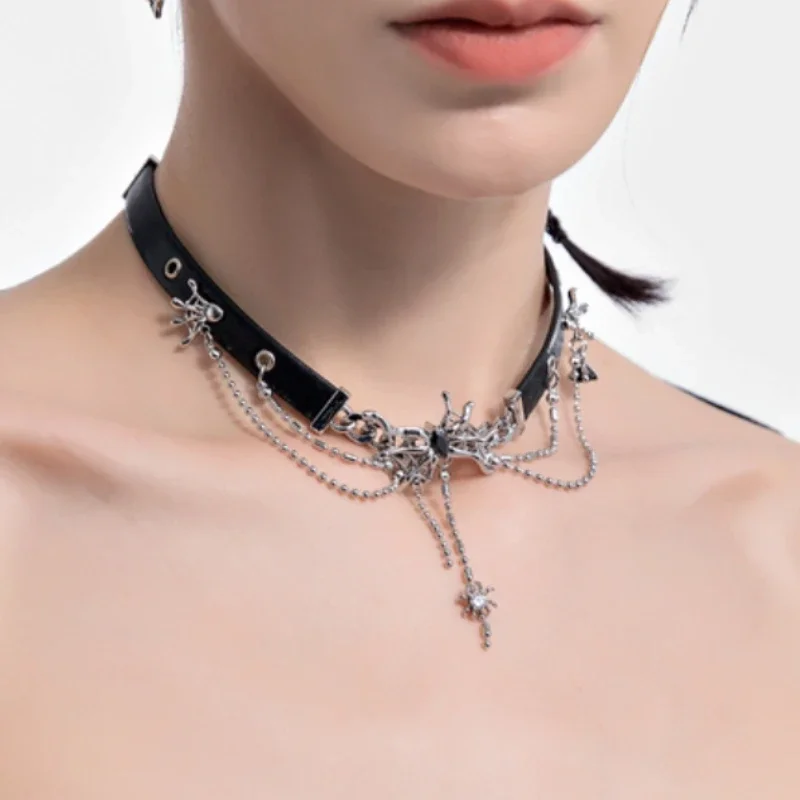 

MASW Cool Style Black Suede Necklace 2024 New Trend Silver Plated Chain Tassel Spider Web Cobwebs Choker Necklace Women Jewelry