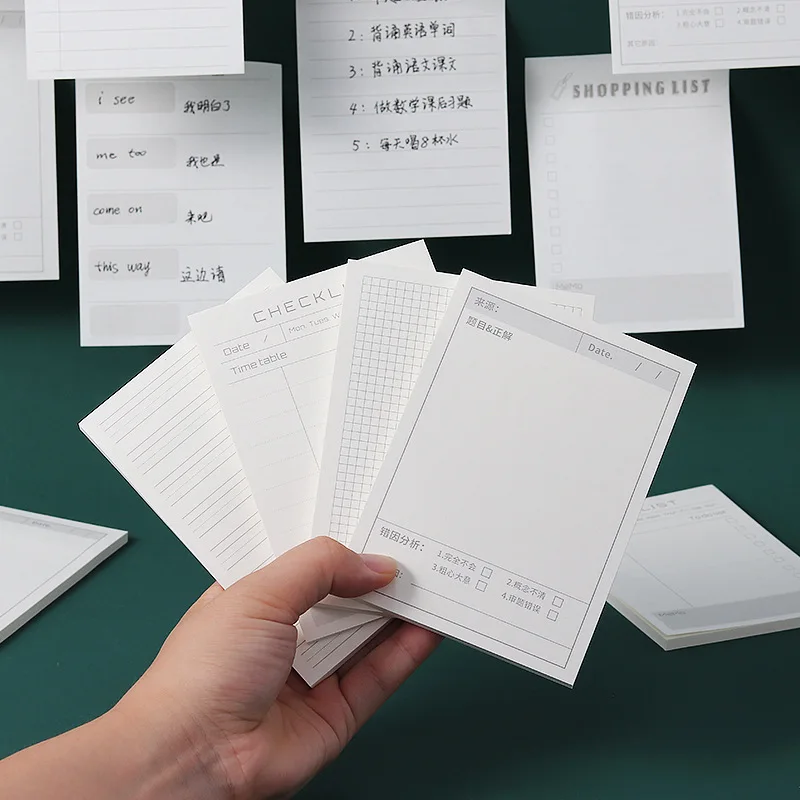 50Page/Book Simple Sticky Note Tearable Error Correction Notepad，Vocabulary Grid Lined Messages Memo Pad For Offices School