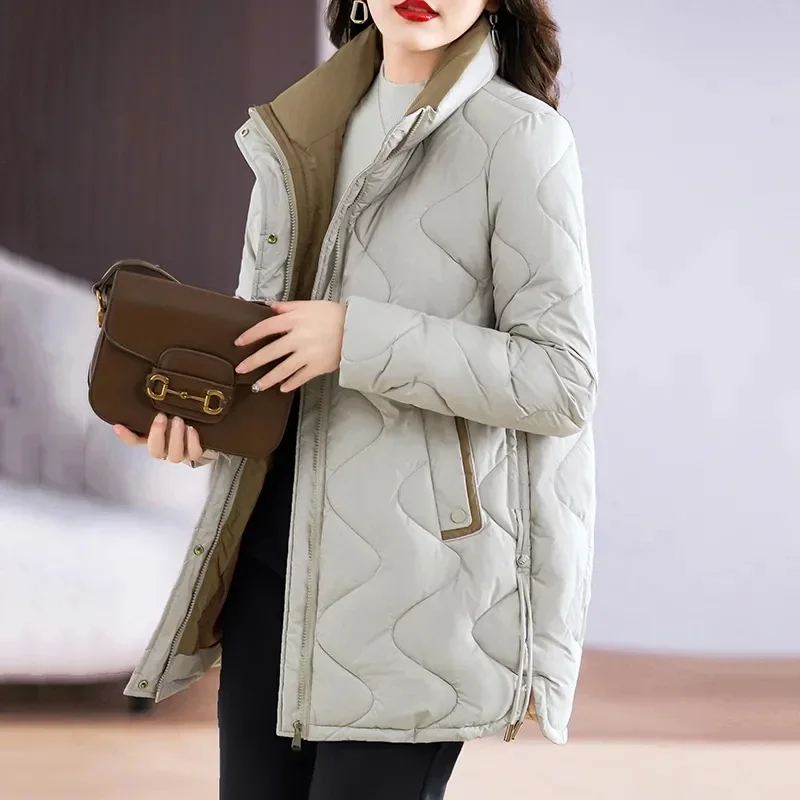 

Women's Autumn Winter Down Cotton Jacket Coat Mid length Loose Thick Korean Standing Collar Parkas Female Warm Windproof Outerwe