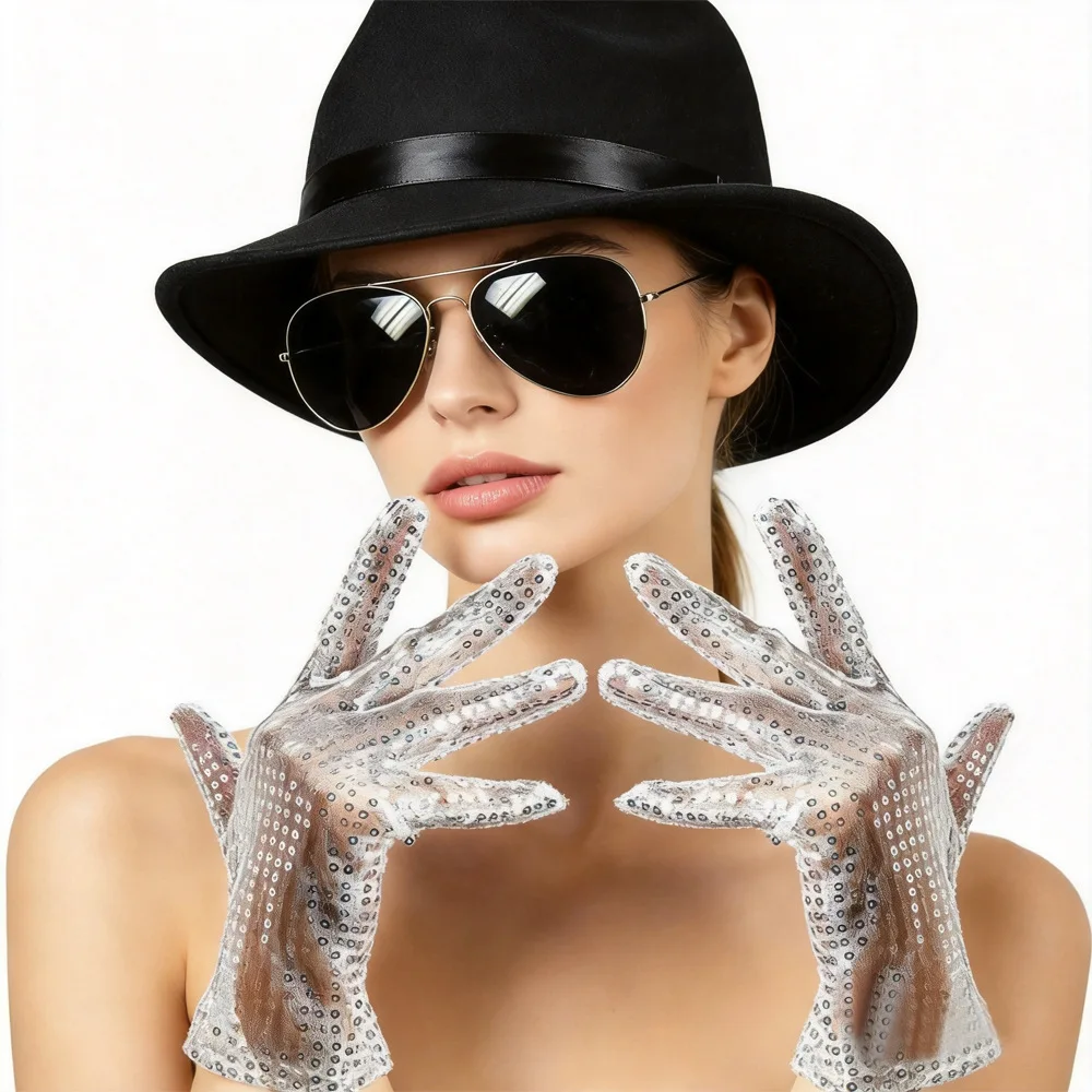 Michael Jackson Accessory Set Sequin Glove Fedora Hat Sunglasses Halloween Cosplay Party Stage Performance Costume Props - view 2