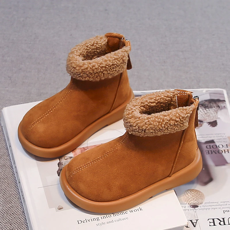 Toddler Little Girls Suede Short Boots Cozy Shearling Trim Back Zipper Non-Slip Thick Sole for Winter Fall Outdoor Daily Wear