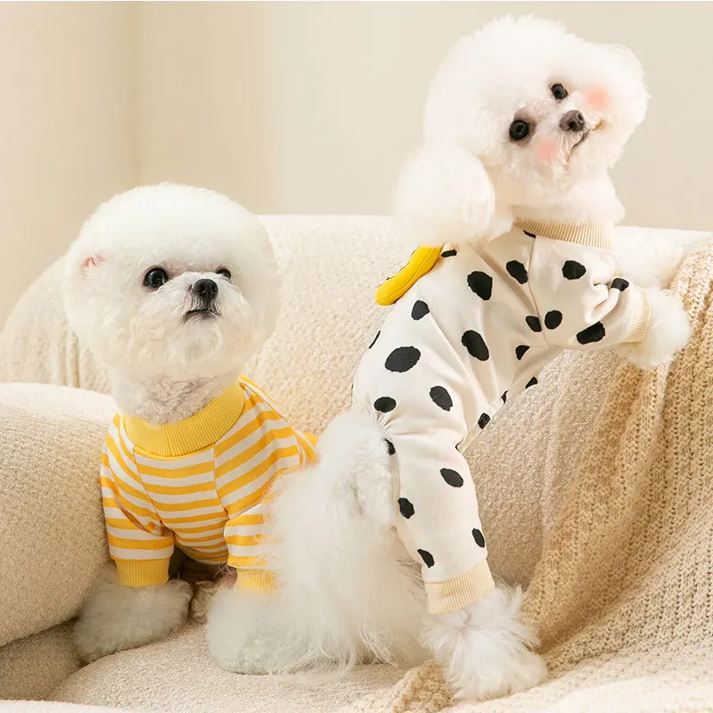 Cotton Kawaii Pet Striped Jumpsuit Dog Clothes for Small Dogs Cartoon Pattern Dog Pajamas Chihuahua Kitten Puppy Girls Dog Shirt