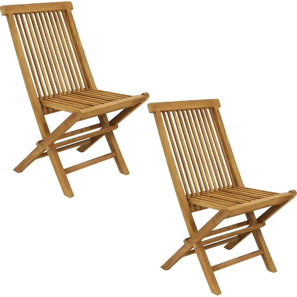

Vintage Teak Wooden Patio Chairs for Outdoor Dining and Relaxation - Light Wood Stain Finish, Set of 2